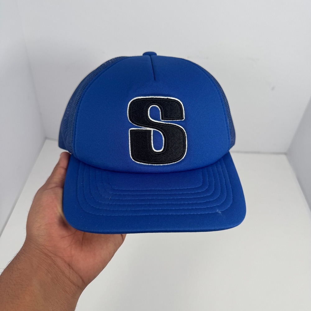 Stussy Blue Trucker Hat Big S Logo Mesh Snapback Streetwear